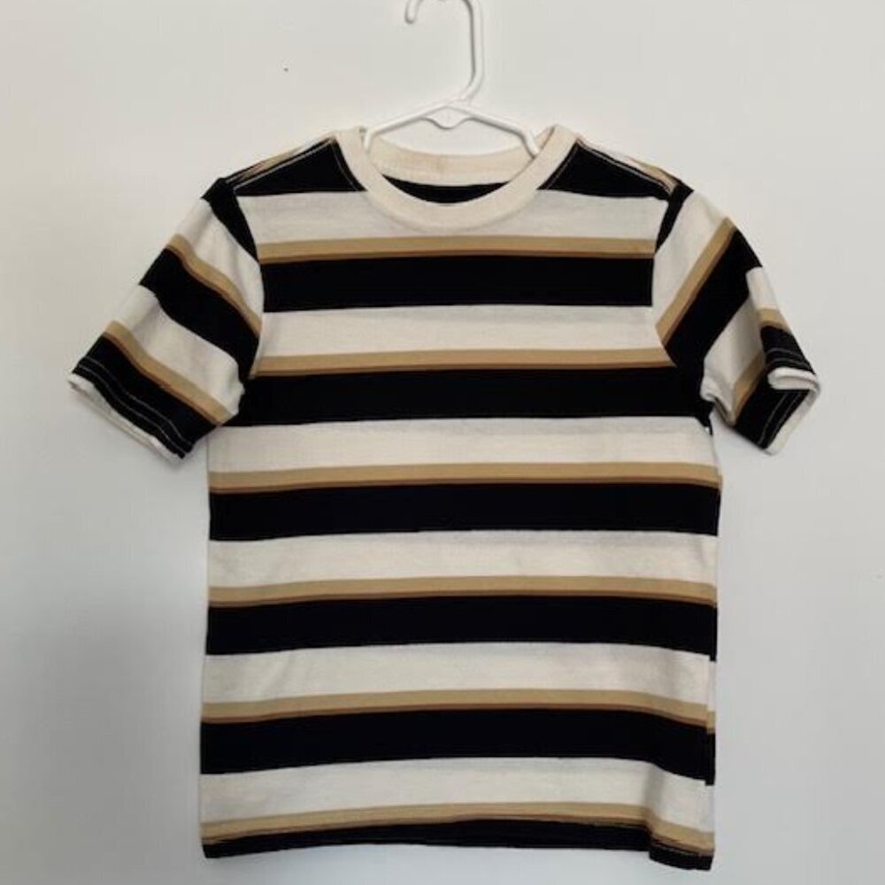 Boys Wonder Nation Size 6-7 Brown/Black/White Striped Short Sleeve Shirt - Picture 3 of 8